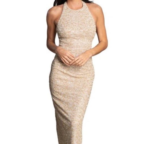 Dress the Population Cleo Sequin Halter Neck Bodycon Gown sz XS - Picture 1 of 13
